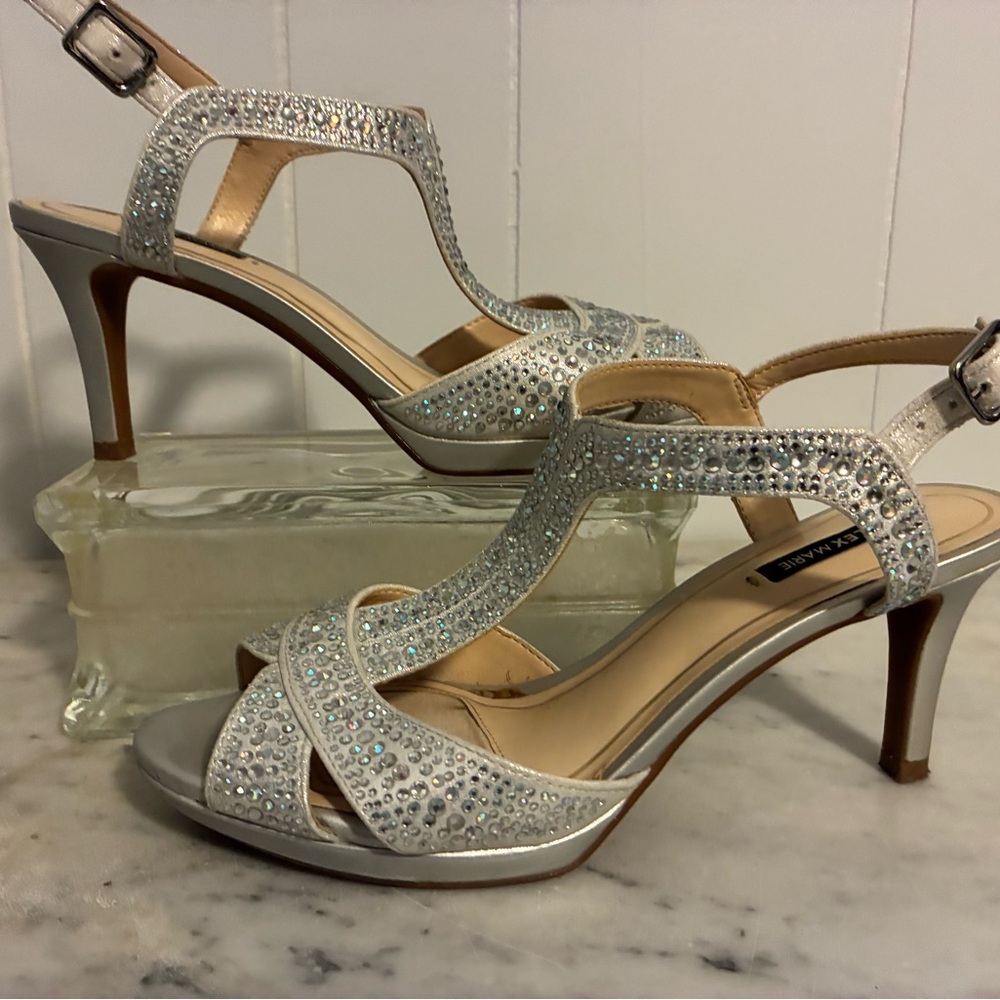 Alex Marie Silver Rhinestone Heels